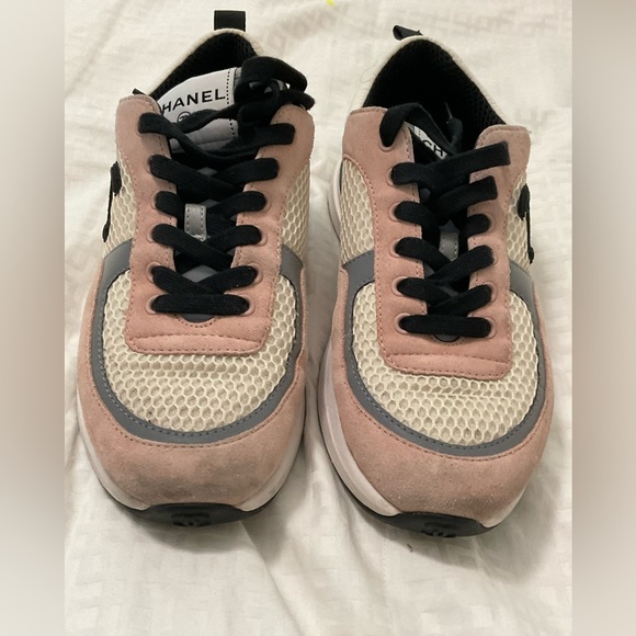 Chanel women Mesh Suede Calfskin Grained Calfskin Womens CC Sneakers 38.5 pink - Picture 7 of 13